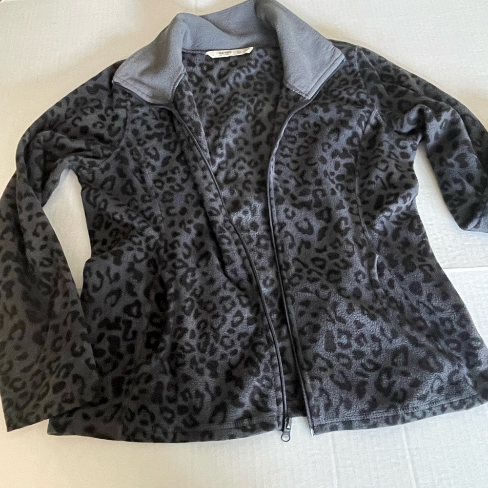 Old Navy grey Leopard Print zipper fleece Jacket ladies size L